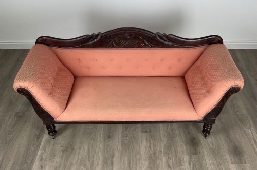 ANTIQUE 20TH CENTURY SETTEE CHAISE LOUNGE IN MAHOGANY - ADDITIONAL PHOTO 8
