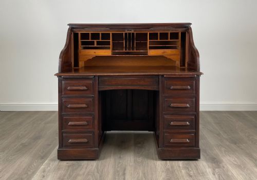 ANTIQUE 20TH CENTURY ROLL TOP DESK IN OAK - ADDITIONAL PHOTO 1