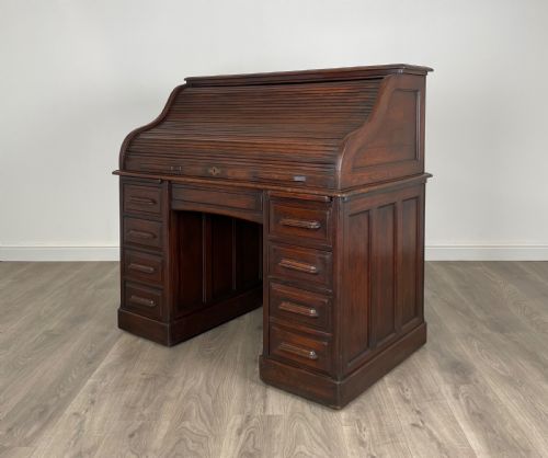 ANTIQUE 20TH CENTURY ROLL TOP DESK IN OAK - ADDITIONAL PHOTO 2