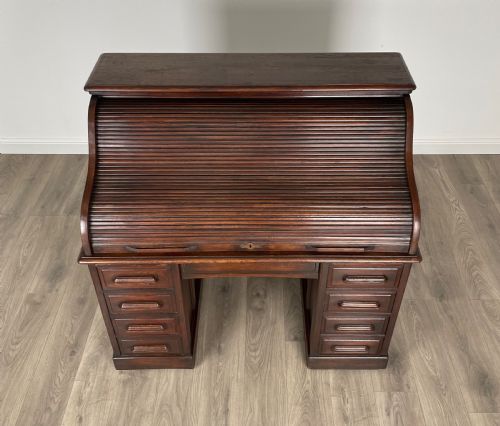 ANTIQUE 20TH CENTURY ROLL TOP DESK IN OAK - ADDITIONAL PHOTO 9