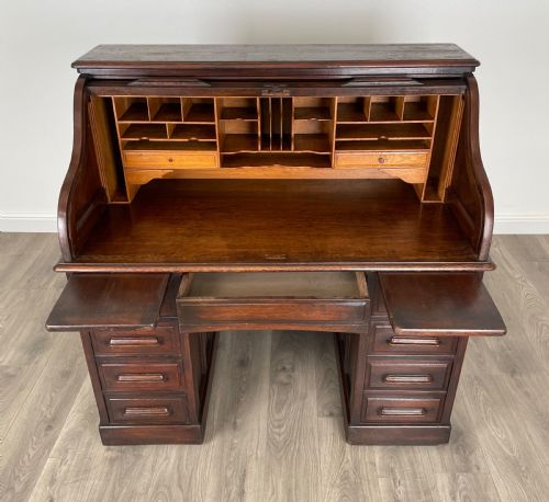 ANTIQUE 20TH CENTURY ROLL TOP DESK IN OAK - ADDITIONAL PHOTO 11