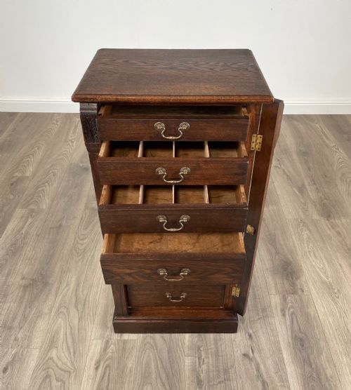 ANTIQUE EDWARDIAN WELLINGTON CHEST OF DRAWERS IN OAK - ADDITIONAL PHOTO 1