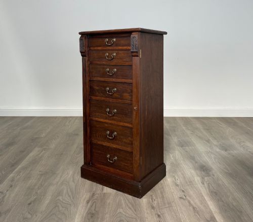 ANTIQUE EDWARDIAN WELLINGTON CHEST OF DRAWERS IN OAK - ADDITIONAL PHOTO 4