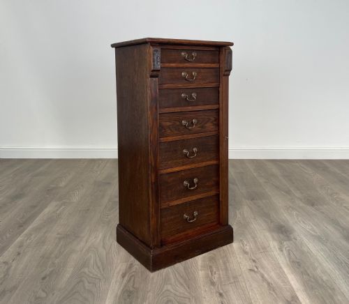 ANTIQUE EDWARDIAN WELLINGTON CHEST OF DRAWERS IN OAK - ADDITIONAL PHOTO 10