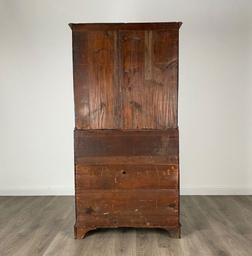 ANTIQUE QUALITY GEORGIAN BUREAU BOOKCASE IN OAK - ADDITIONAL PHOTO 10
