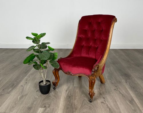 antique original victorian nursing chair armchair in mahogany - CATEGORY: ANTIQUE CHAIRS - DATED VICTORIAN