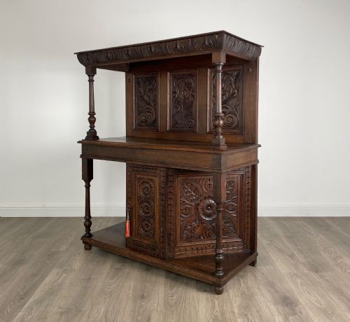 ANTIQUE HEAVILY CARVED VICTORIAN SIDEBOARD IN OAK - ADDITIONAL PHOTO 15