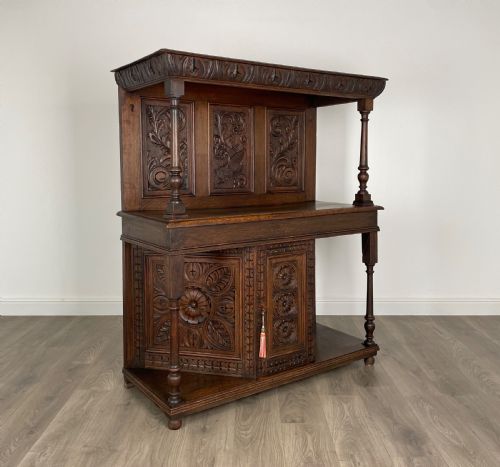 ANTIQUE HEAVILY CARVED VICTORIAN SIDEBOARD IN OAK - ADDITIONAL PHOTO 21