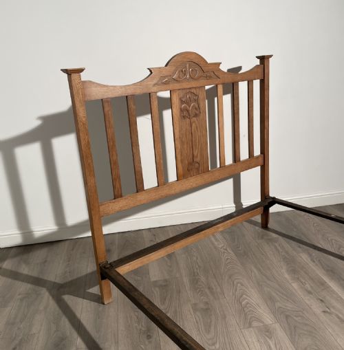 ANTIQUE 19TH CENTURY ART NOUVEAU STYLE DOUBLE BED IN OAK - ADDITIONAL PHOTO 1