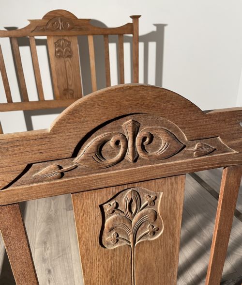 ANTIQUE 19TH CENTURY ART NOUVEAU STYLE DOUBLE BED IN OAK - ADDITIONAL PHOTO 3