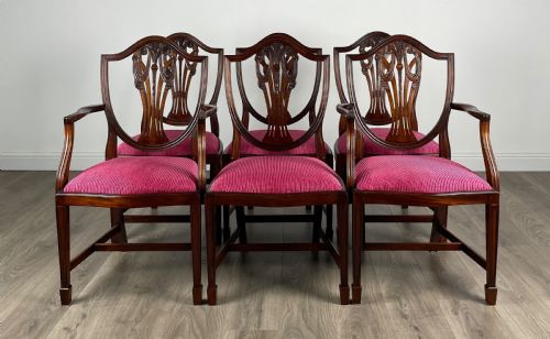 antique 20th century set of 6 shield back dining chairs - CATEGORY: ANTIQUE CHAIRS - DATED EDWARDIAN