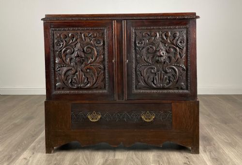 antique 19th century heavily carved cupboard in oak - CATEGORY: ANTIQUE CUPBOARDS - DATED 19TH CENTURY