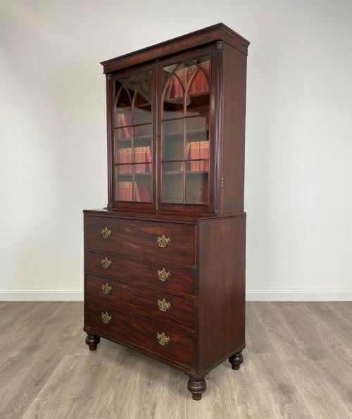 ANTIQUE 18TH CENTURY SECRETAIRE BOOKCASE IN MAHOGANY - ADDITIONAL PHOTO 4