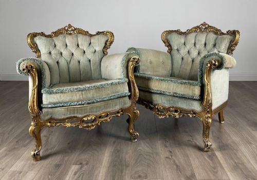 antique 19th century pair of french gilded armchair's - CATEGORY: ANTIQUE CHAIRS - DATED 19TH CENTURY