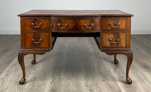ANTIQUE 20TH CENTURY LEATHER TOP WRITING DESK IN MAHOGANY - ADDITIONAL PHOTO 8