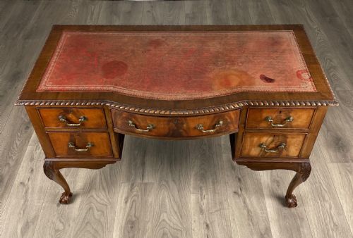 ANTIQUE 20TH CENTURY LEATHER TOP WRITING DESK IN MAHOGANY - ADDITIONAL PHOTO 9