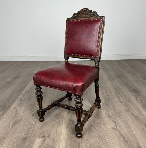 ANTIQUE 19TH CENTURY SET OF 8 CARVED OAK DINING CHAIRS - ADDITIONAL PHOTO 1