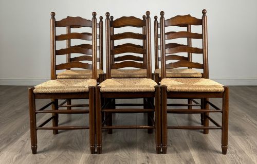 20th century set of 6 ladder back dining chairs in oak - CATEGORY: ANTIQUE CHAIRS - DATED EDWARDIAN