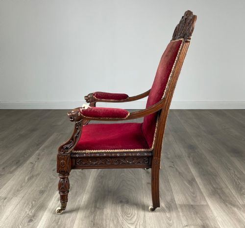 ANTIQUE LATE 19TH CENTURY CARVED OAK ARMCHAIR - ADDITIONAL PHOTO 1
