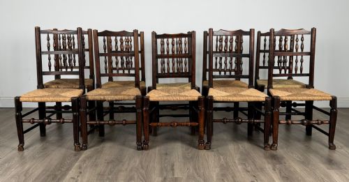 antique 18th century set of 10 oak spindle back dining chairs - CATEGORY: ANTIQUE CHAIRS - DATED GEORGIAN