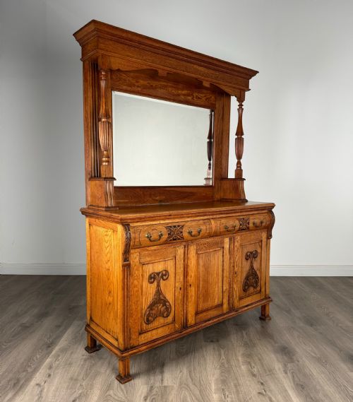 ANTIQUE 20TH CENTURY GOLDEN OAK MIRROR BACK SIDEBOARD - ADDITIONAL PHOTO 5
