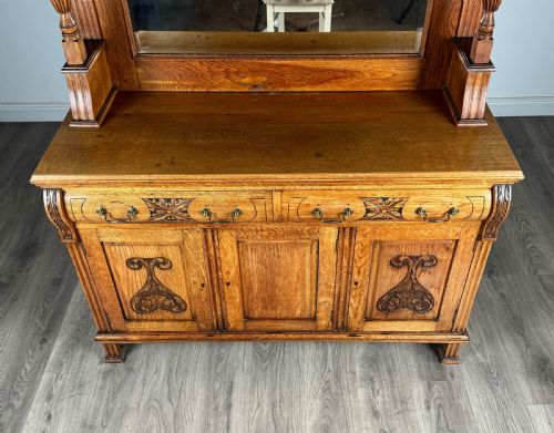 ANTIQUE 20TH CENTURY GOLDEN OAK MIRROR BACK SIDEBOARD - ADDITIONAL PHOTO 6