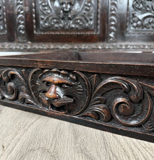 ANTIQUE 19TH CENTURY HEAVILY CARVED MIRROR BACK SIDEBOARD IN OAK - ADDITIONAL PHOTO 9