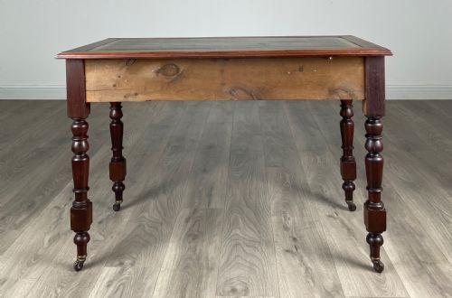 ANTIQUE 20TH CENTURY LEATHER TOP WRITING TABLE IN MAHOGANY - ADDITIONAL PHOTO 4