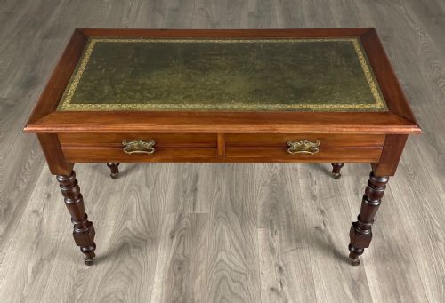 ANTIQUE 20TH CENTURY LEATHER TOP WRITING TABLE IN MAHOGANY - ADDITIONAL PHOTO 8