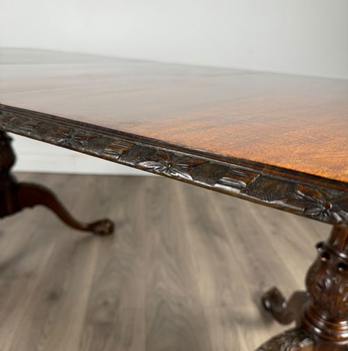 ANTIQUE 20TH CENTURY CARVED DINING TABLE IN MAHOGANY - ADDITIONAL PHOTO 9