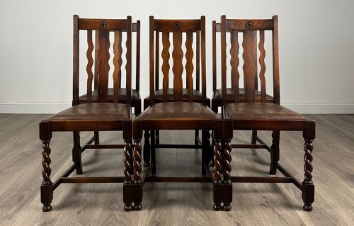 antique 20th century set of 6 barley twist dining chairs in oak - CATEGORY: ANTIQUE CHAIRS - DATED EDWARDIAN