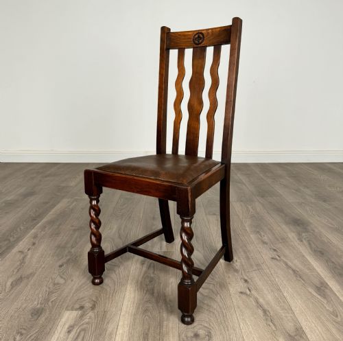 ANTIQUE 20TH CENTURY SET OF 6 BARLEY TWIST DINING CHAIRS IN OAK - ADDITIONAL PHOTO 1