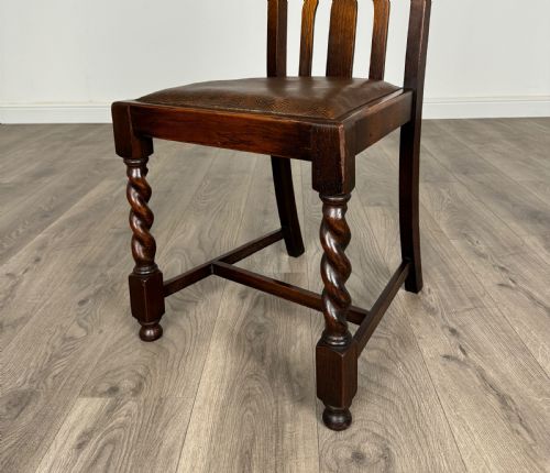 ANTIQUE 20TH CENTURY SET OF 6 BARLEY TWIST DINING CHAIRS IN OAK - ADDITIONAL PHOTO 3