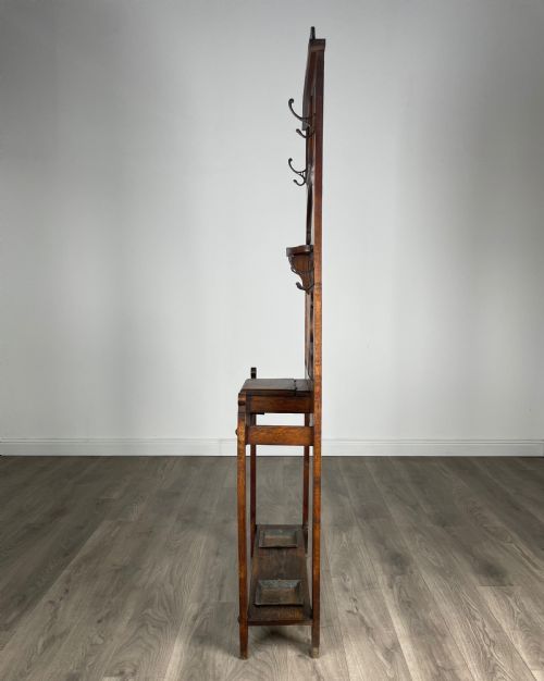 ANTIQUE 20TH CENTURY ART NOUVEAU STYLE HALL STAND IN OAK - ADDITIONAL PHOTO 2