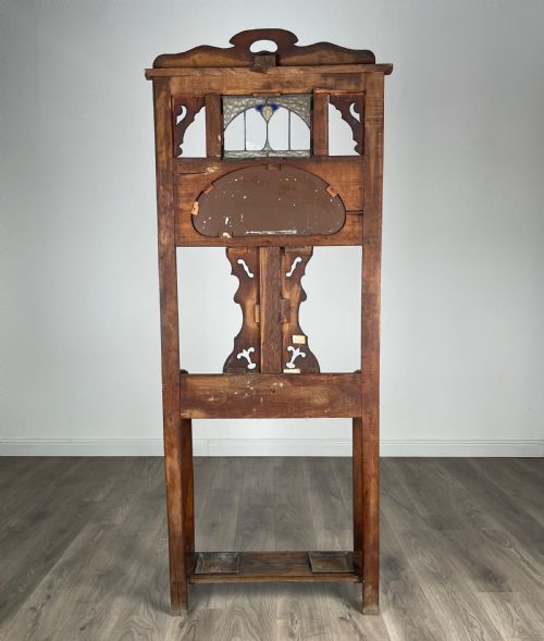 ANTIQUE 20TH CENTURY ART NOUVEAU STYLE HALL STAND IN OAK - ADDITIONAL PHOTO 3