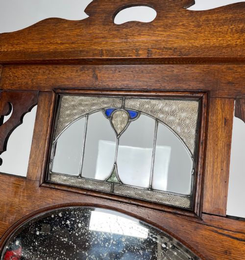 ANTIQUE 20TH CENTURY ART NOUVEAU STYLE HALL STAND IN OAK - ADDITIONAL PHOTO 6