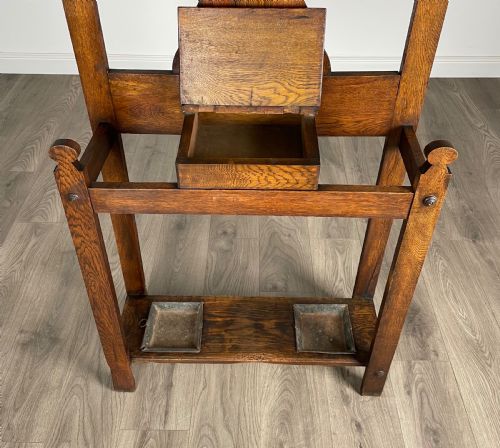 ANTIQUE 20TH CENTURY ART NOUVEAU STYLE HALL STAND IN OAK - ADDITIONAL PHOTO 7