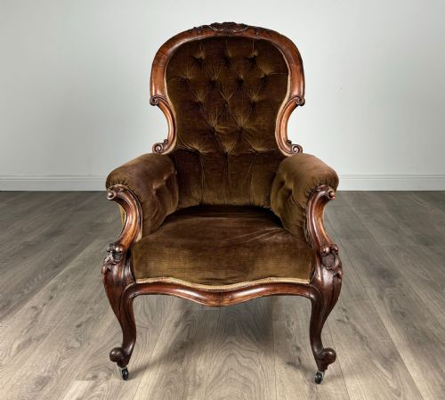 ANTIQUE 19TH CENTURY BUTTON BACK ARMCHAIR IN MAHOGANY - ADDITIONAL PHOTO 5