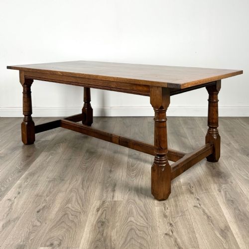 ANTIQUE 20TH CENTURY FINE QUALITY OAK REFRACTORY DINING TABLE - ADDITIONAL PHOTO 1