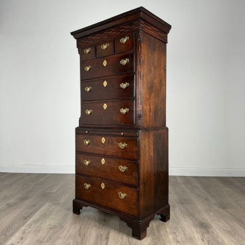 ANTIQUE 18TH CENTURY UNUSUAL SIZE CHEST ON CHEST IN OAK - ADDITIONAL PHOTO 1