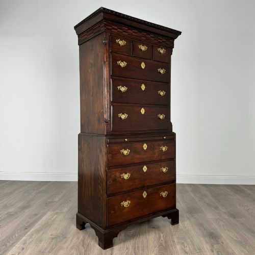 ANTIQUE 18TH CENTURY UNUSUAL SIZE CHEST ON CHEST IN OAK - ADDITIONAL PHOTO 7