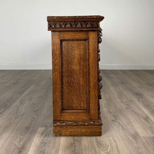 ANTIQUE 19TH CENTURY LARGE CARVED OAK BOOKCASE - ADDITIONAL PHOTO 6