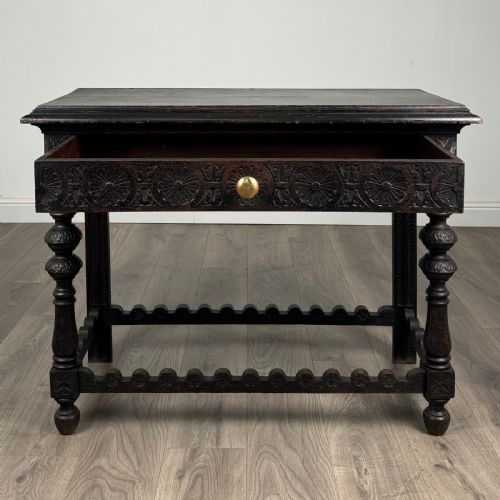 ANTIQUE 19TH CENTURY HEAVILY CARVED OAK CONSOLE TABLE SIDE TABLE - ADDITIONAL PHOTO 1
