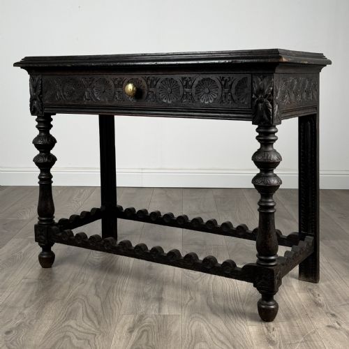 ANTIQUE 19TH CENTURY HEAVILY CARVED OAK CONSOLE TABLE SIDE TABLE - ADDITIONAL PHOTO 2