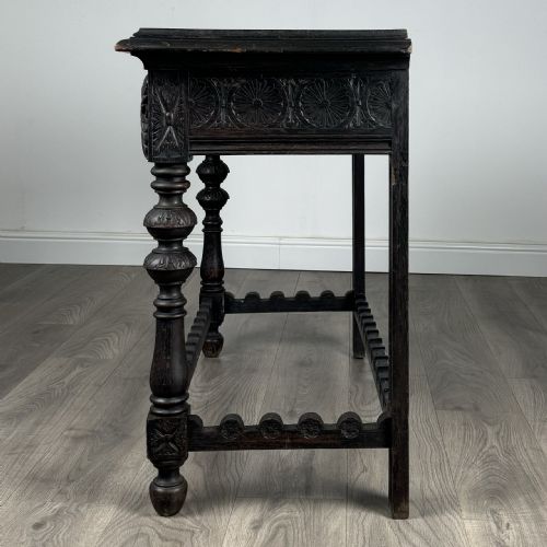 ANTIQUE 19TH CENTURY HEAVILY CARVED OAK CONSOLE TABLE SIDE TABLE - ADDITIONAL PHOTO 3