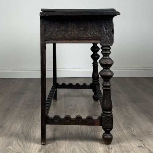 ANTIQUE 19TH CENTURY HEAVILY CARVED OAK CONSOLE TABLE SIDE TABLE - ADDITIONAL PHOTO 7