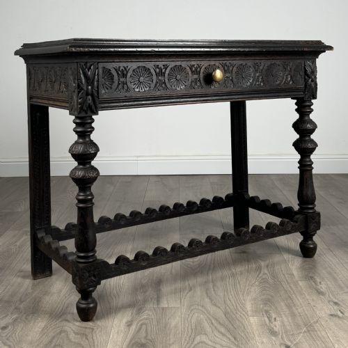 ANTIQUE 19TH CENTURY HEAVILY CARVED OAK CONSOLE TABLE SIDE TABLE - ADDITIONAL PHOTO 8