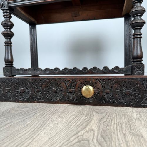 ANTIQUE 19TH CENTURY HEAVILY CARVED OAK CONSOLE TABLE SIDE TABLE - ADDITIONAL PHOTO 11