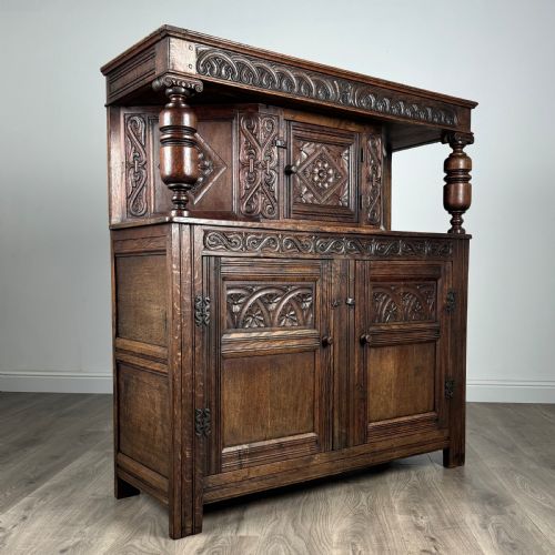 ANTIQUE 19TH CENTURY HEAVILY CARVED COURT CUPBOARD IN OAK - ADDITIONAL PHOTO 8