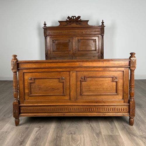 fig 1. Antique 19th Century French Carved Oak Double Bed